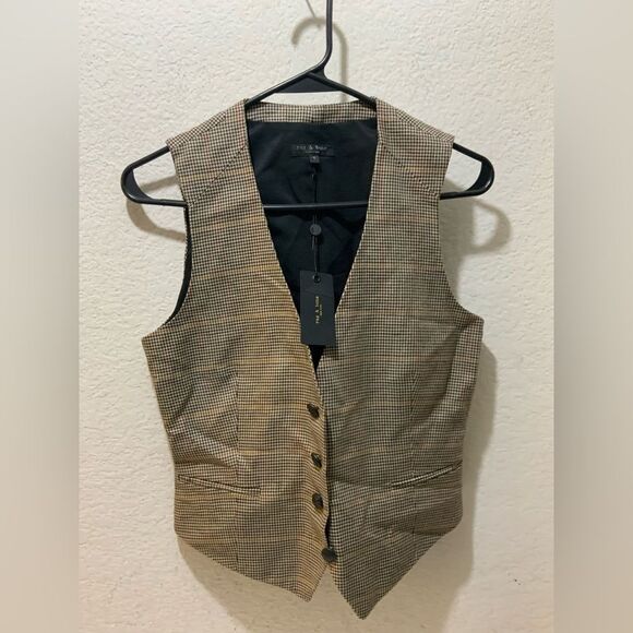 NEW! Rag & Bone Priya plaid  Vest  size 4 Beige - Picture 1 of 10